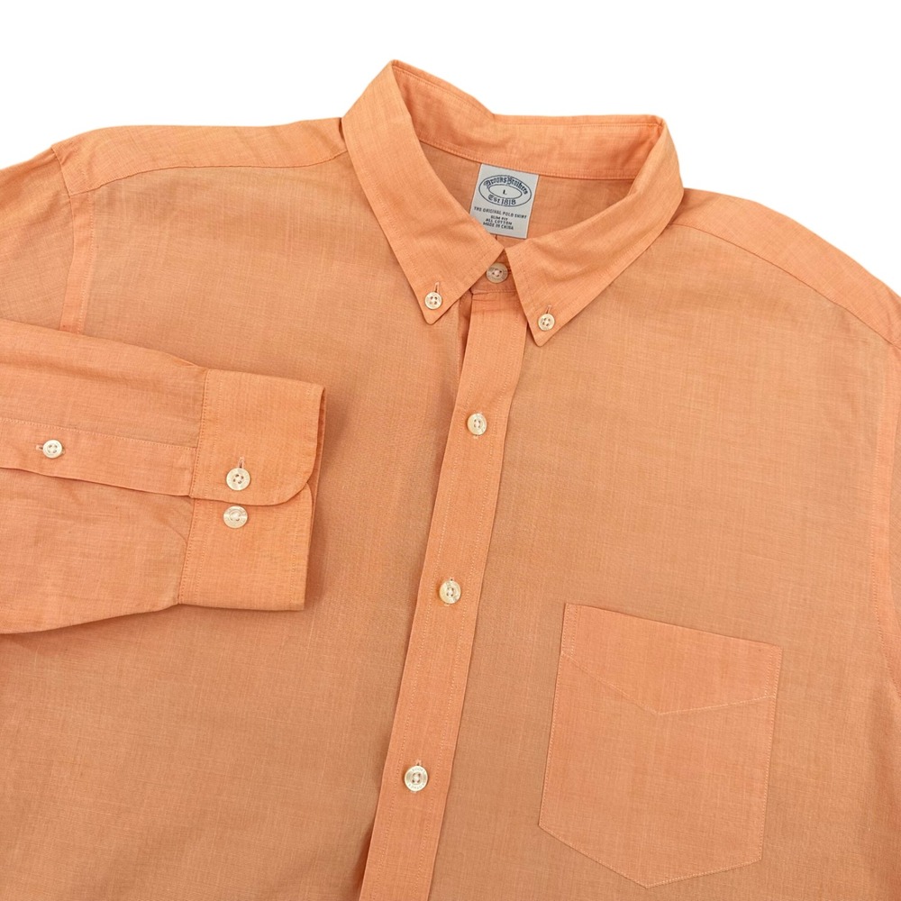 Brooks Brothers 1818 Slim Fit Original Polo Shirt Mens Large Orange Button Down‎
